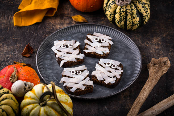 istock Halloween snack in shape of mummy. 1737078017
