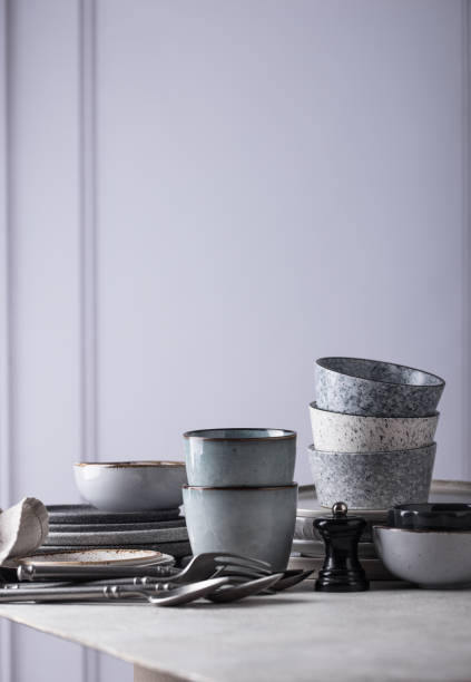 istock Craft ceramic plates, bowls and cups 1737079114