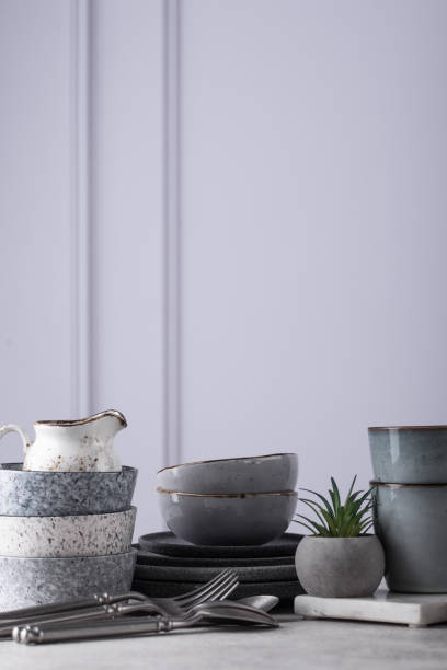 istock Craft ceramic plates, bowls and cups 1737079115