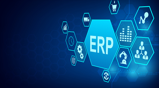 Enterprise Resource Planning. ERP on virtual screen