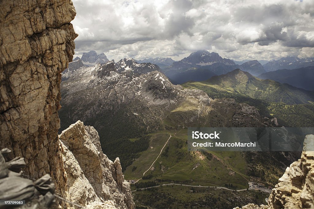 Dolomites landscape  on Dolomites Agricultural Field Stock Photo