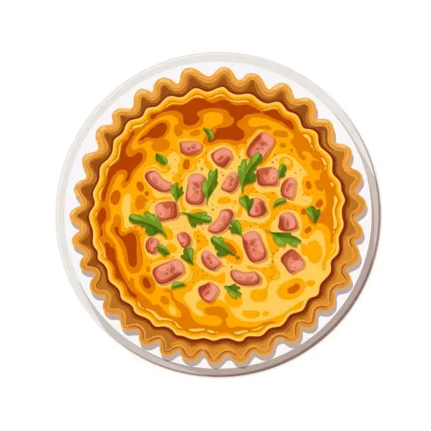 Vector illustration of Quiche on Plate, Top View