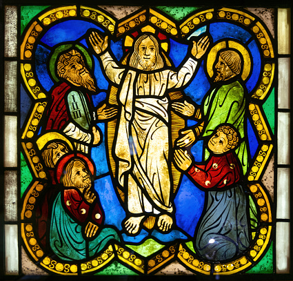 jesus christ glass vitral multicolor inside a church