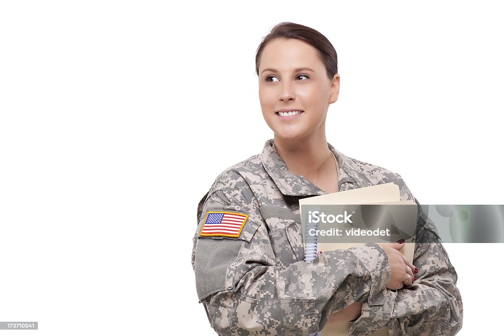 Femme soldat avec dossier Regarder ailleurs - Photo de Armée américaine libre de droits