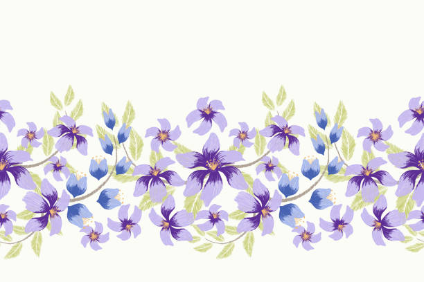 istock Flowers seamless pattern hand drawing embroidery . Pastel colours design for background border template for decoration card, gift wrapping paper, wall paper and fabric, textile. 1737105413