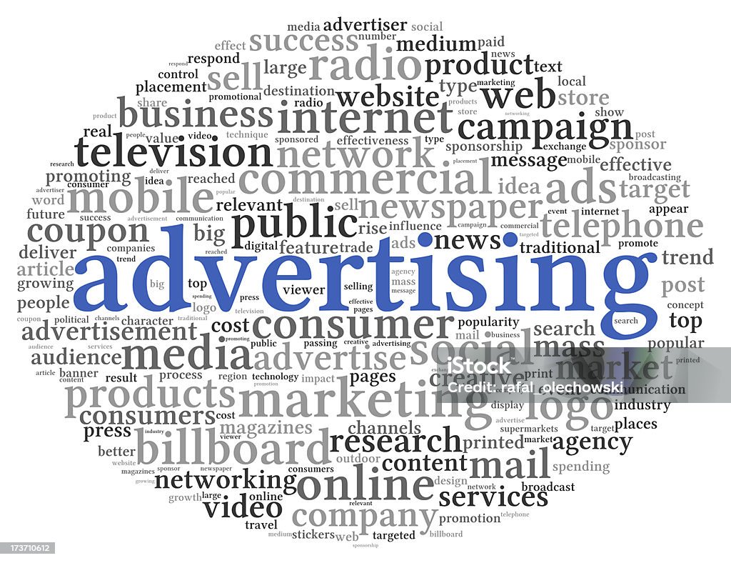 Advertising concept in word tag cloud Advertising concept in word tag cloud on white Business Stock Photo