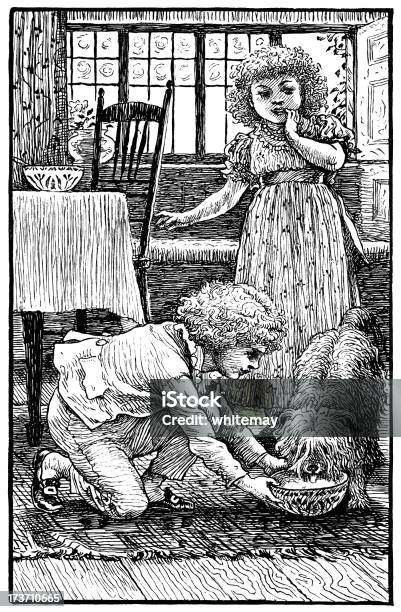 Викторианский Детей Грудью Собаки — стоковая векторная графика и другие изображения на тему Гравировка - Гравировка, Гравюра, Посуда для собак
