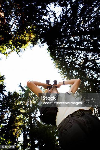 Photo libre de droit de Randonneur À Laide De Jumelles banque d'images et plus d'images libres de droit de Adulte - Adulte, Arbre, Aventure