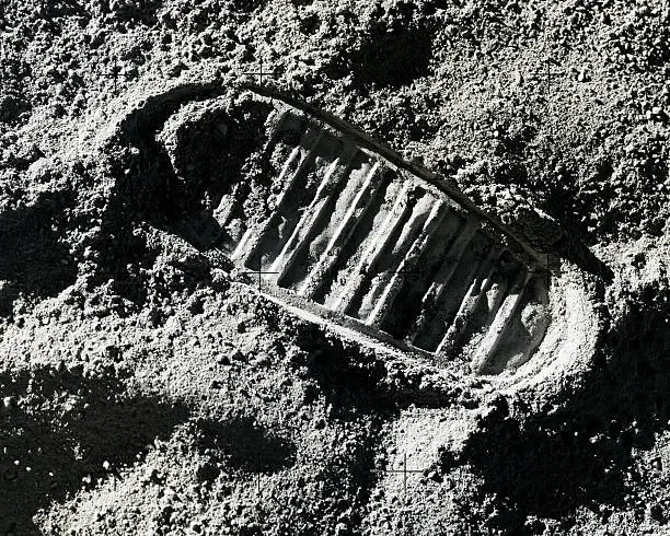 A footprint on the surface of the moon.  