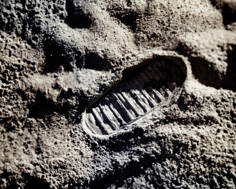 A footprint on the surface of the moon.  