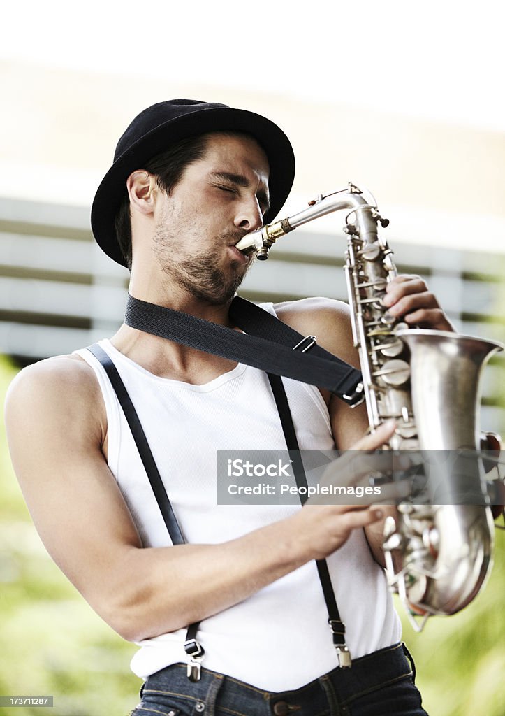 Ele tem música em sua mente - Royalty-free Saxofone Foto de stock