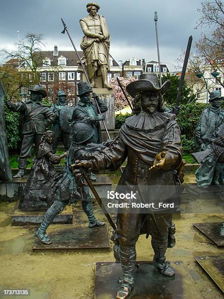 Statues Rembrandt And The Night Watches Rembrandtplein Amsterdam Netherlands Stock Photo - Download Image Now