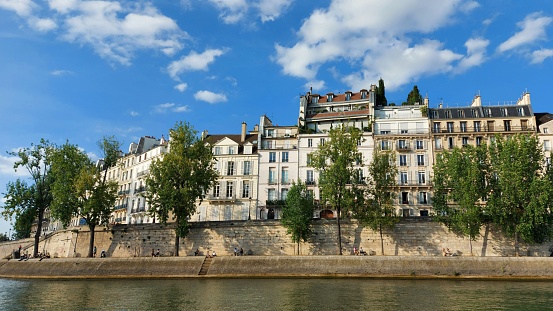 view of Paris from the Seine river bank
