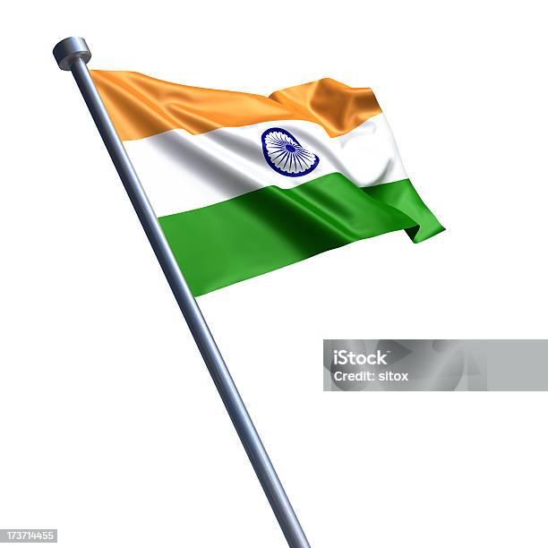 Flagge Von Indien Isoliert Auf Weiss Stockfoto und mehr Bilder von Asien - Asien, Fahnenstange, Flagge