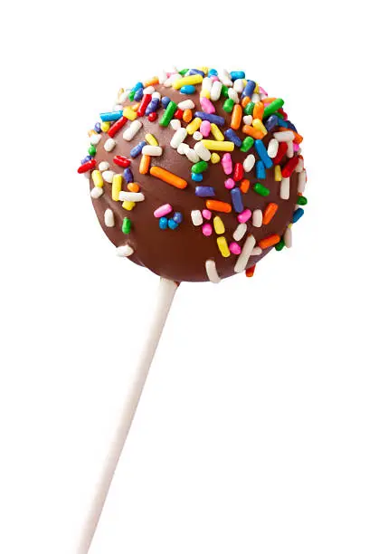 Chocolate cake pop decorated with colored sprinkles