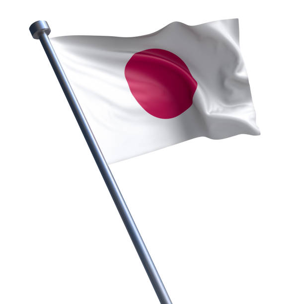 Flag of Japan on modern metal flagpole.