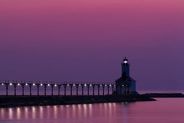 istock Michigan City East Pierhead Light After Sunset 173716812