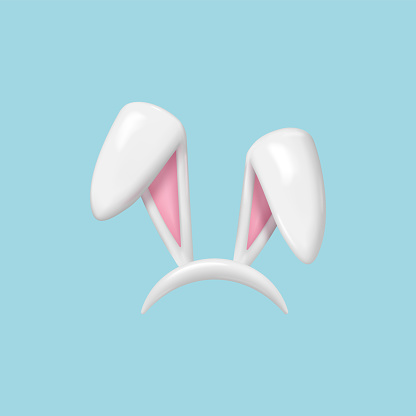 3d Easter bunny ears isolated. render white hare ears . Funny 3d cartoon rabbit ears band for costume design vector illustration of Easter rabbit or bunny