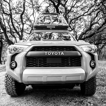 Abilene State Park, United States: January 10, 2023: Low Angle of Toyota 4Runner With Roof Top Tent