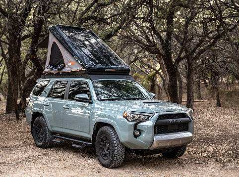Abilene, Texas: United States, January 10, 2023: Toyota 4Runner With Roof Top Tent Opened On Top Demonstrates the Increasing popularity of roof top tents