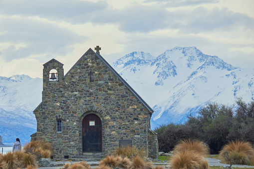 Lake Tekapo, New Zealand August 2023 :Church of the good shepherd near lake Tekapo