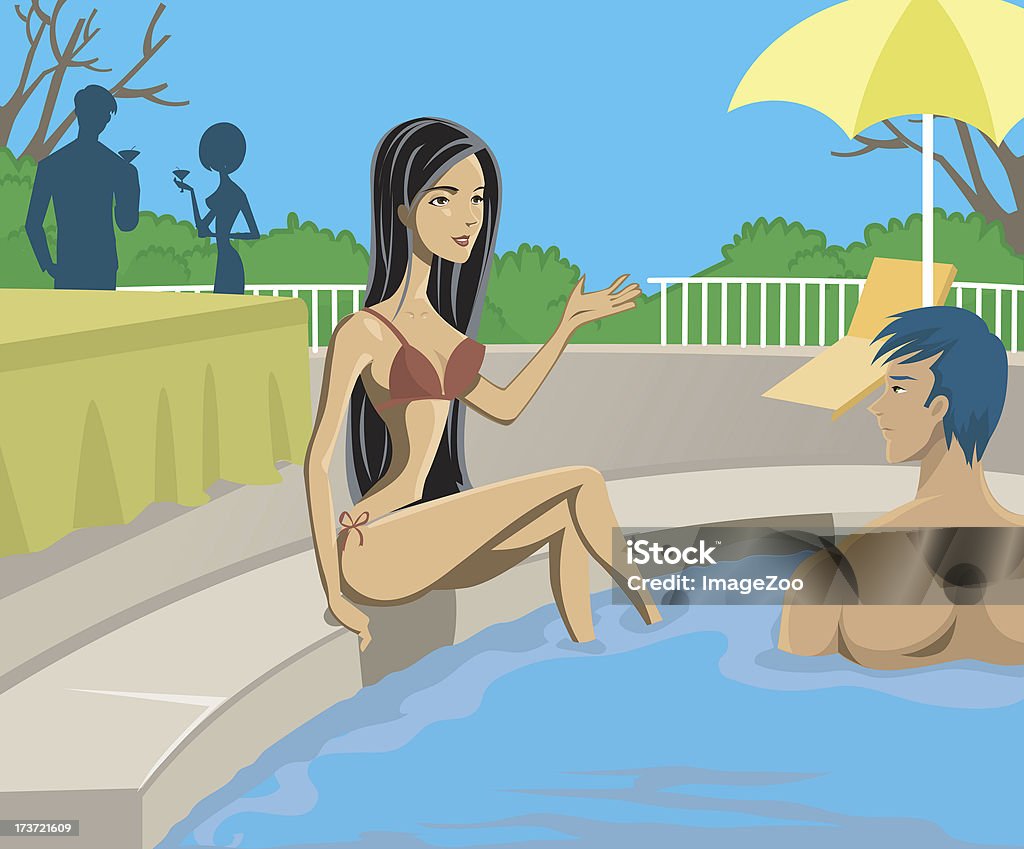 man and woman in a pool A man and woman in a pool At The Edge Of stock illustration