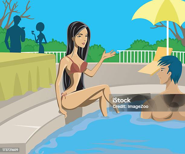 Man And Woman In A Pool Stock Illustration - Download Image Now - At The Edge Of, Men, Sitting