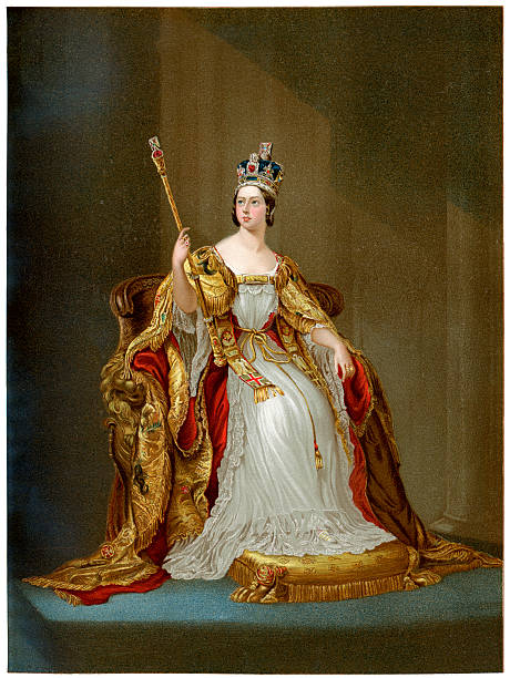 Queen Victoria in 1837 Vintage colour lithograph of Queen Victoria in 1837 the year of her Coronation queen royal person stock illustrations