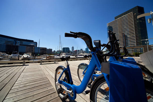 City bikes for rent in a tourist pedestrian zone.