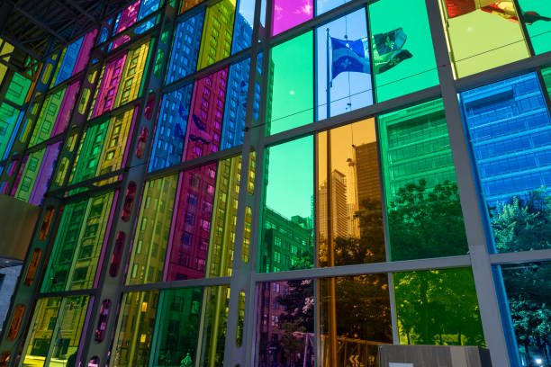 istock Colorful modern stained glass windows. Palais des Congres Montreal 1737227014