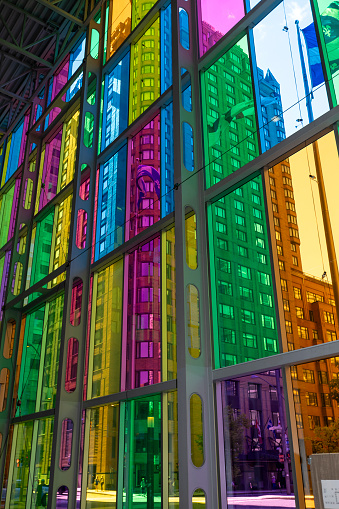 Colorful modern stained glass windows. Palais des congres Montreal, Canada