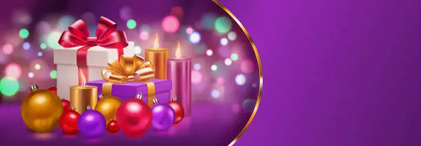 Vector illustration of Gift boxes, candles and balls