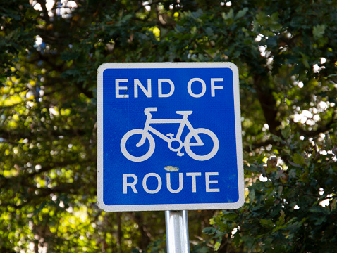 End of cycle route blue sign