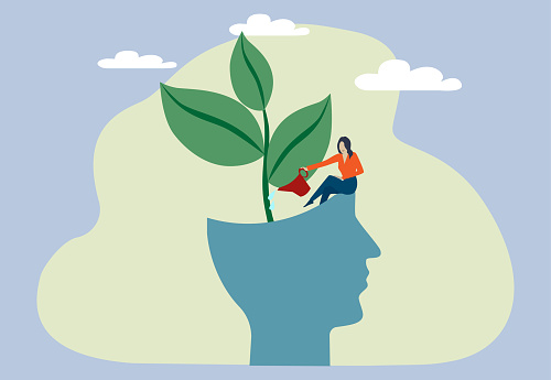 Growth mindset on human head and brain