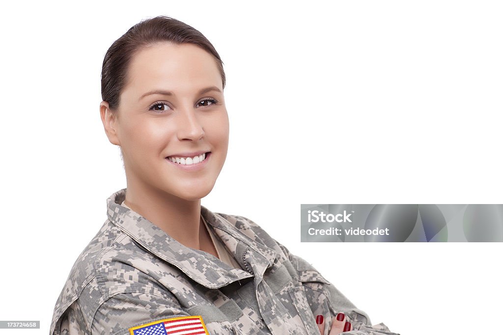 Smiling female soldier Close-up of a smiling young female soldier US Military Stock Photo