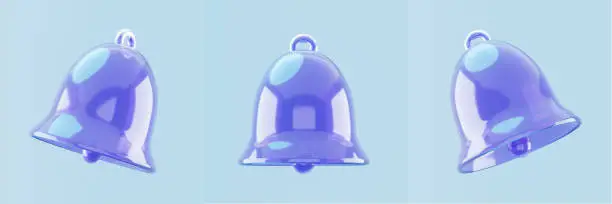 3d render bell set isolated on white background. Futuristic glass bell. Notification for social media  3d illustration.