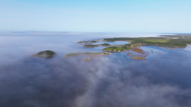 Coastal Aerial View Along Highway 138 in Cote Nord Region, Quebec, Canada During Summer
