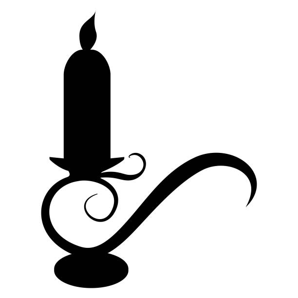 ilustrações de stock, clip art, desenhos animados e ícones de silhouette of an original antique candlestick for one candle - candlestick holder candle silhouette antique