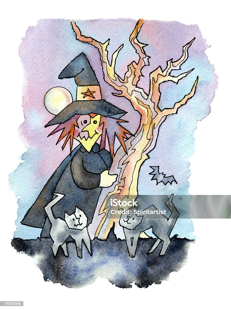 Lua cheia Bruxa e dois gatos - Royalty-free Paranormal Ilustração de stock
