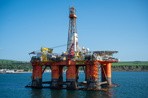 Transocean Leader oil platform at Invergordon during clear sky, side view