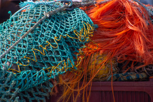 istock Close up of empty colorful fishing nets 1737331437