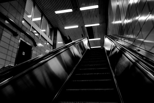 Monochrom camera photography. Underground station in Toronto. Authentic shoot no AI