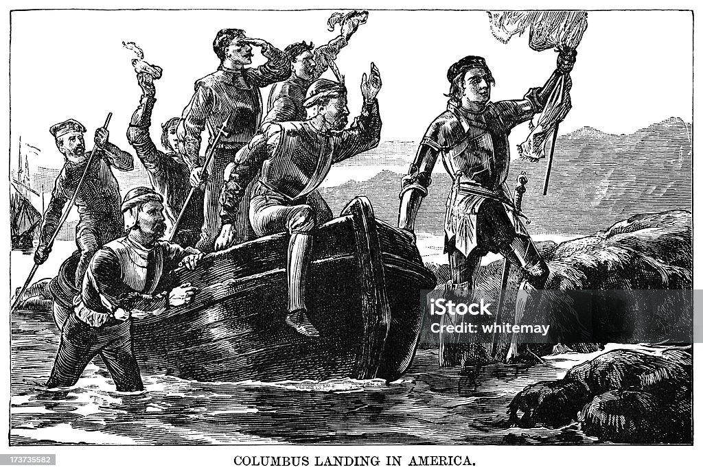 Columbus landing en Estados Unidos - Ilustración de stock de Cristóbal Colón - Explorador libre de derechos