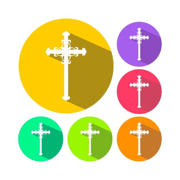 christliches kreuz. illustration des religionskonzepts. web-icon im flachen design mit langen schatten. - forgiveness praying miracle rescue stock-grafiken, -clipart, -cartoons und -symbole