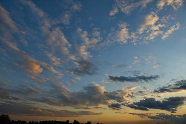 Russia. The South of Western Siberia. Gloomy sunset clouds in the evening summer sky over the fields of Altai.