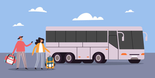 istock Travel bus stop station tour terminal boarding concept. Vector flat graphic design illustration 1737378606