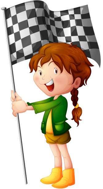 Smiling kid holding a flag Smiling kid holding a flag on a white background short human hair women little girls stock illustrations