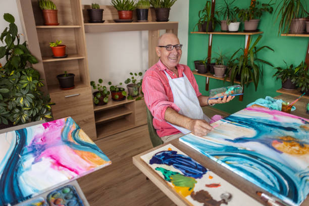 Senior Artist at Work with Watercolors