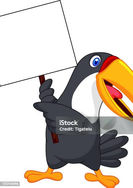 Тукан Птица Cartoon With Blank Sign — стоковая векторная графика и другие изображения на тему Векторная графика - Векторная графика, Веселье, Весёлый