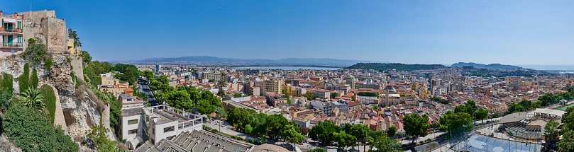 Aerial, panoramic view of Cagliari, the largest city in Sardinia. Italy.
